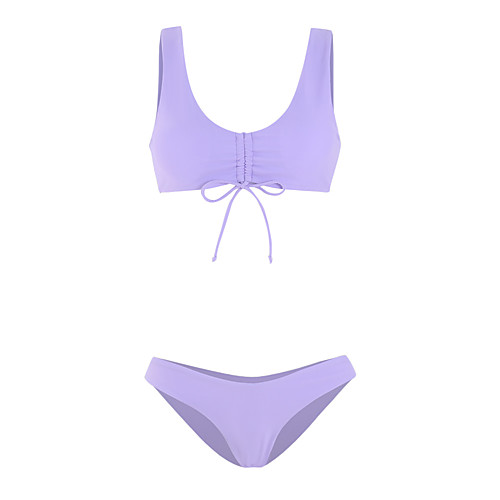 

Women's Bikini Tankini Swimsuit Racerback Open Back Print Solid Color Purple Swimwear Padded Strap Bathing Suits New Cute Sweet / 2 Piece / Padded Bras / Slim