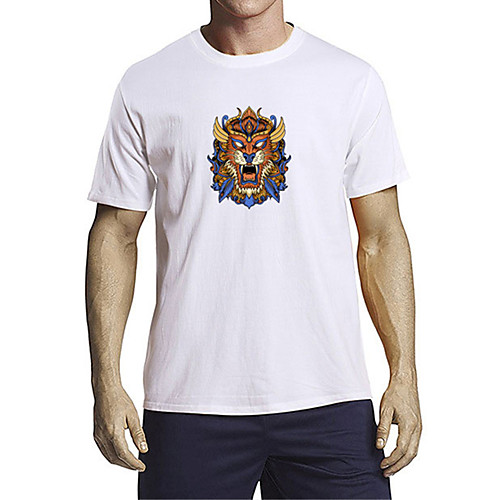

Men's Unisex T shirt Other Prints Graphic Lion Animal Plus Size Print Short Sleeve Daily Tops 100% Cotton Casual Chinoiserie White Black Blue
