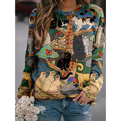 

Women's Pullover Sweatshirt Trees / Leaves Graphic 3D Print Daily 3D Print Basic Casual Hoodies Sweatshirts Green