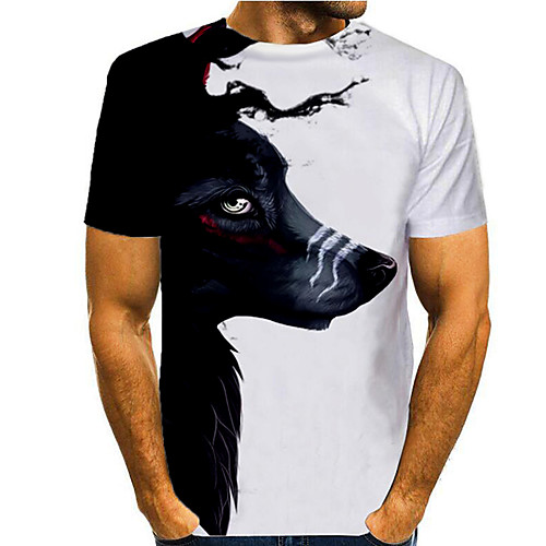 

Men's T shirt 3D Print Graphic 3D Animal Print Short Sleeve Casual Tops Simple Classic Black / White