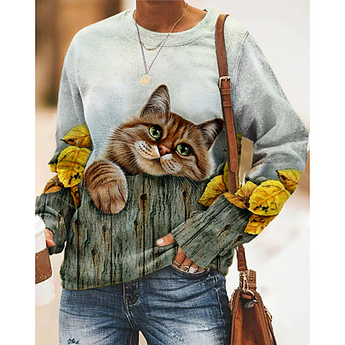 

Women's Hoodie Sweatshirt Cat Graphic 3D Print Daily 3D Print Basic Casual Hoodies Sweatshirts Gray