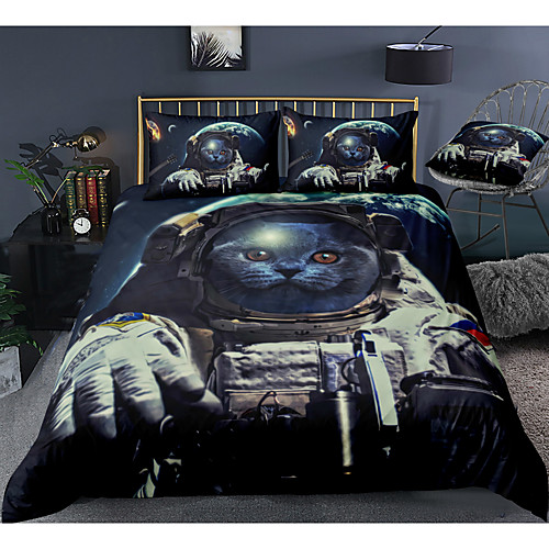 

Space Cat Print 3-Piece Duvet Cover Set Hotel Bedding Sets Comforter Cover with Soft Lightweight Microfiber, Include 1 Duvet Cover, 2 Pillowcases for Double/Queen/King(1 Pillowcase for Twin/Single)