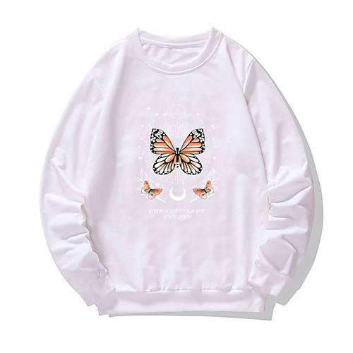

Men's Pullover Sweatshirt Butterfly Print Round Neck Daily Weekend Other Prints Casual Hoodies Sweatshirts Long Sleeve Purple Khaki White