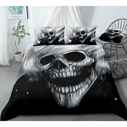 

3d skull print 3-piece duvet cover set hotel bedding sets comforter cover with soft lightweight microfiber, include 1 duvet cover, 2 pillowcases for double/queen/king(1 pillowcase for twin/single)