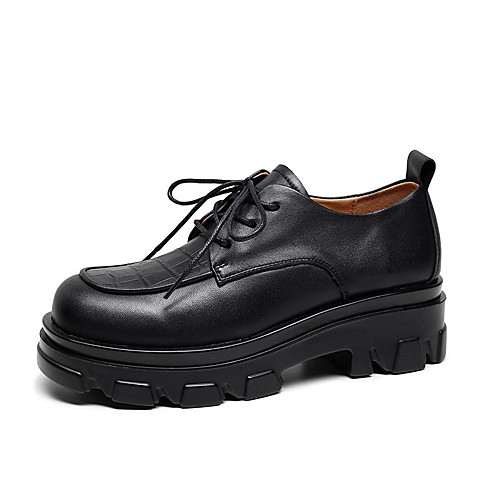 

Women's Oxfords Platform Flat Heel Round Toe Vintage Daily Walking Shoes Leather Lace-up Solid Colored Yellow Black Brown