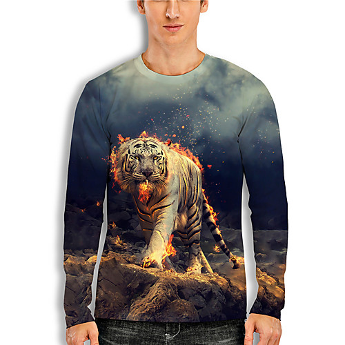 

Men's T shirt 3D Print 3D Tiger Animal 3D Print Long Sleeve Daily Tops Casual Gray