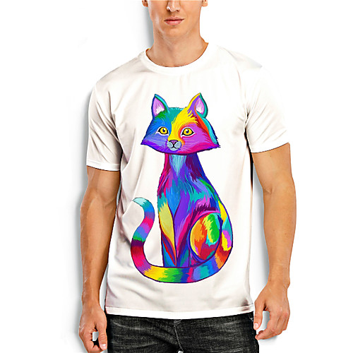 

Men's T shirt Shirt 3D Print 3D Fox Animal 3D Print Short Sleeve Daily Tops Casual Round Neck White / Summer