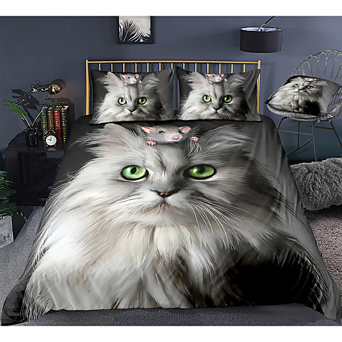 

Cat Print 3-Piece Duvet Cover Set Hotel Bedding Sets Comforter Cover with Soft Lightweight Microfiber, Include 1 Duvet Cover, 2 Pillowcases for Double/Queen/King(1 Pillowcase for Twin/Single)