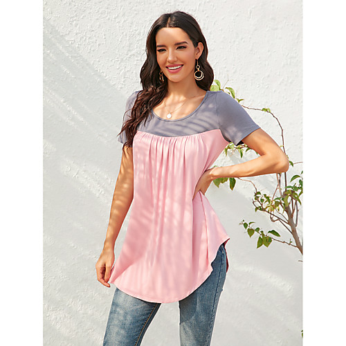 

Women's Blouse Plain Asymmetric Round Neck Basic Tops Blushing Pink Green Light Green