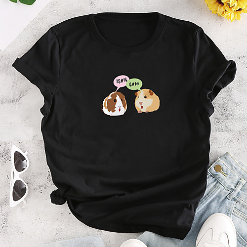 

Women's T shirt Graphic Cartoon Print Round Neck Tops 100% Cotton Basic Basic Top Black Red Green