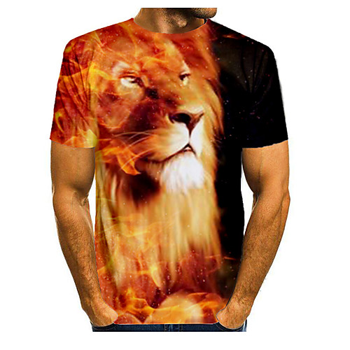 

Men's T shirt 3D Print Graphic 3D Animal Print Short Sleeve Casual Tops Simple Classic Round Neck Orange / Summer