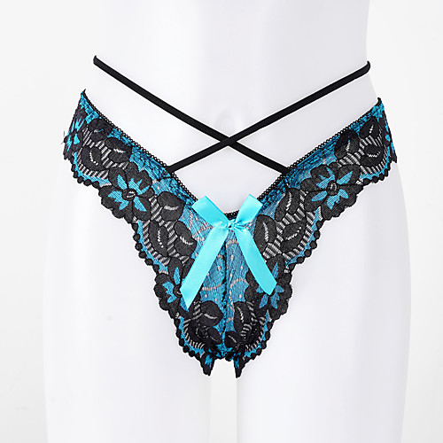 

Women's 1 PC Lace / Bow / Hole G-strings & Thongs Panties - Normal Low Waist Blue Purple Blushing Pink One-Size