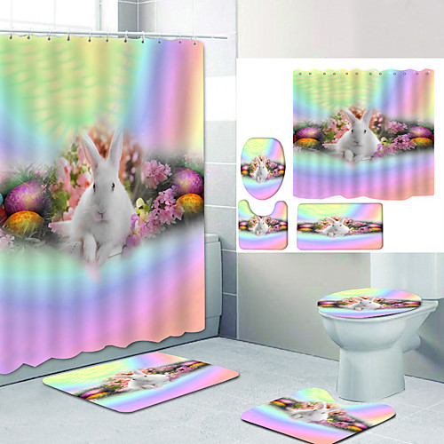 

Bathroom Shower Curtain & Mat Set Modern Polyester New Design