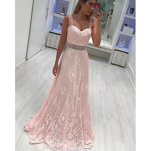 

A-Line Sexy Floral Engagement Prom Dress Sweetheart Neckline Sleeveless Floor Length Lace Taffeta with Appliques 2021