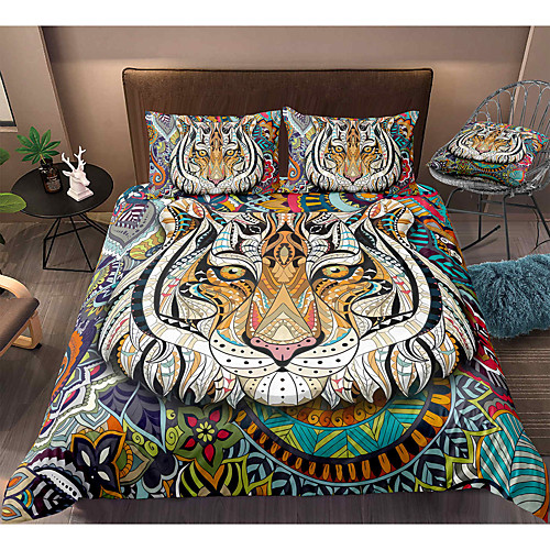 

Tiger Print 3-Piece Duvet Cover Set Hotel Bedding Sets Comforter Cover with Soft Lightweight Microfiber, Include 1 Duvet Cover, 2 Pillowcases for Double/Queen/King(1 Pillowcase for Twin/Single)