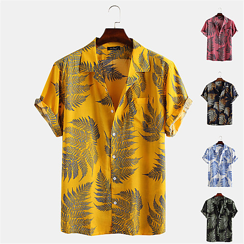 

Men's Shirt 3D Print Plants Button-Down Print Short Sleeve Daily Tops Casual Hawaiian Yellow Blushing Pink Green / Summer