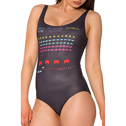 

Women's One Piece Monokini Swimsuit Tummy Control Open Back Slim Letter Black Swimwear Bodysuit Strap Bathing Suits New Party Fashion / Lady / Print / Padless / Beach / Print