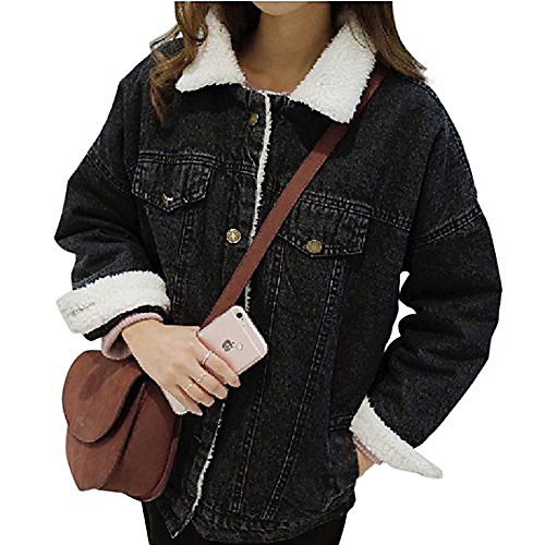 

ladies warm winter coat winter jacket fur denim jackets black s