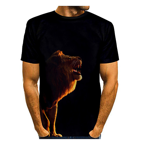 

Men's T shirt Shirt 3D Print 3D Lion Animal 3D Print Short Sleeve Daily Tops Casual Round Neck Black / Summer