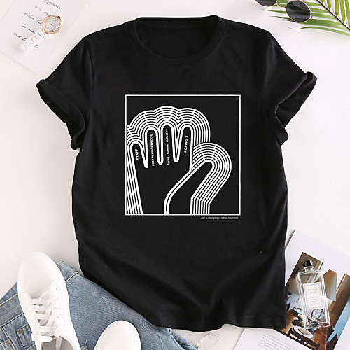 

Women's T shirt Graphic Print Round Neck Tops 100% Cotton Basic Basic Top White Black Red