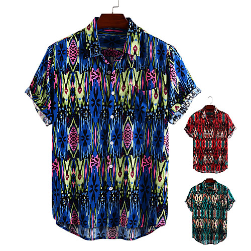 

Men's Shirt Other Prints Graphic Button-Down Print Short Sleeve Daily Tops 100% Cotton Casual Hawaiian Green / Summer