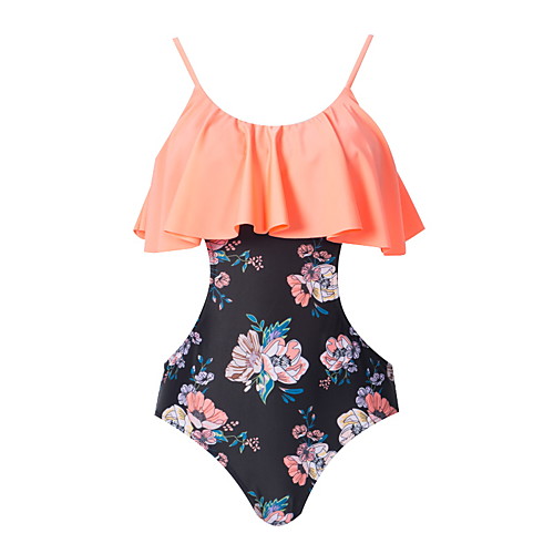 

Women's One Piece Bikini Swimsuit Racerback Open Back Print Floral Stripe Blushing Pink Swimwear Padded Strap Bathing Suits New Cute Sweet / Tattoo / Padded Bras / Slim