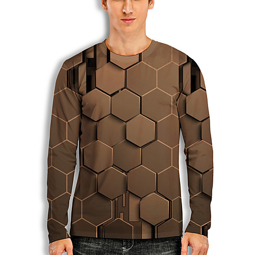 

Men's T shirt 3D Print Graphic 3D Print Long Sleeve Casual Tops Cartoon Classic Brown