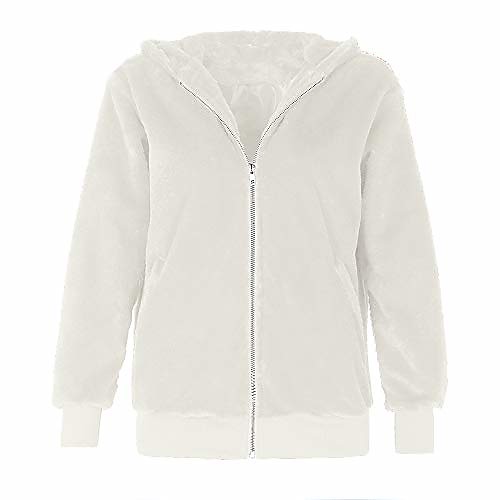 

Women's Fleece Jacket Fluffy Hoodie Outwear Winter Faux Fur Coats Casual Outerwear Tops Zip Up Cardigan Jacket Sweater with Pockets (M, White-A)