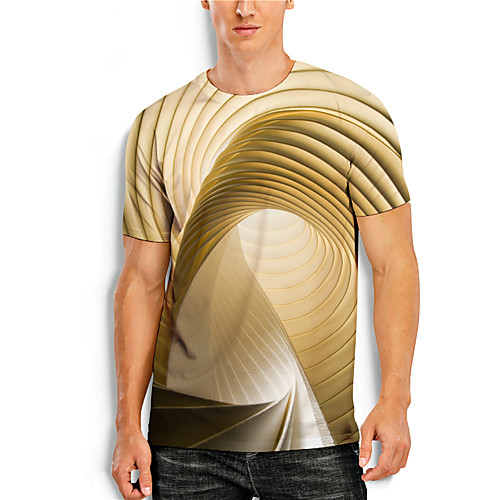 

Men's T shirt 3D Print Striped 3D Geometry 3D Print Short Sleeve Daily Tops Casual Yellow
