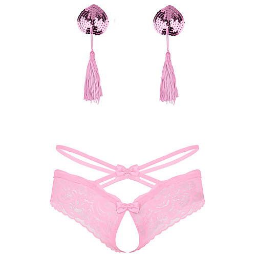 

Women's Sequins Tassel Fringe Lace Super Sexy Suits Nightwear Solid Colored Bra & Panty Set Blushing Pink / Silver / Gold One-Size / Hole / V Neck / Hole