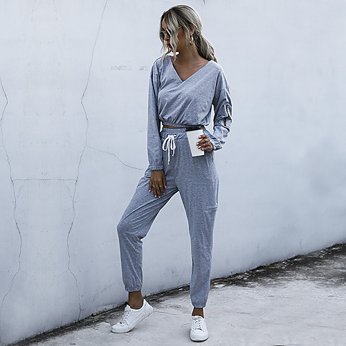 

Women's Basic Plain Daily Wear Festival Two Piece Set Sweatshirt Tracksuit Pant Loungewear Jogger Pants Drawstring Tops