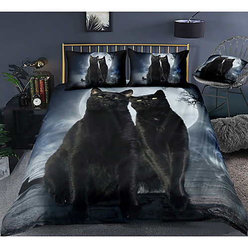 

3D Cat Print 3-Piece Duvet Cover Set Hotel Bedding Sets Comforter Cover with Soft Lightweight Microfiber, Include 1 Duvet Cover, 2 Pillowcases for Double/Queen/King(1 Pillowcase for Twin/Single)