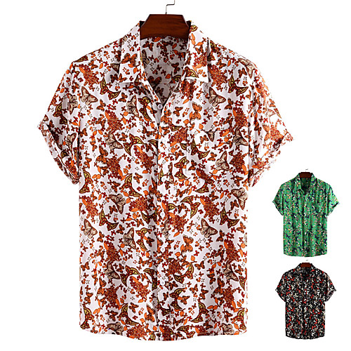 

Men's Shirt Other Prints Butterfly Animal Button-Down Print Short Sleeve Daily Tops 100% Cotton Casual Hawaiian Green White Black / Summer