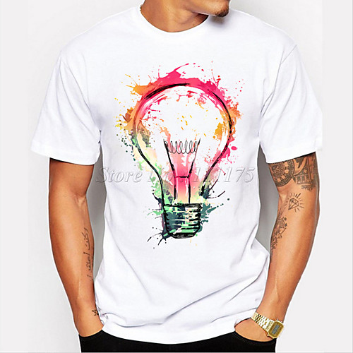 

Men's T shirt 3D Print Graphic bulb Print Short Sleeve Daily Tops Casual Sports Round Neck White / Summer