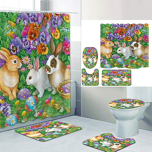 

Bathroom Shower Curtain & Mat Set Modern Polyester New Design