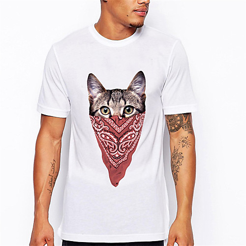 

Men's T shirt 3D Print Cat Graphic Animal Print Short Sleeve Daily Tops Casual Cute Round Neck White / Summer