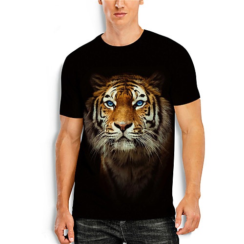 

Men's Tee T shirt 3D Print 3D Tiger Animal 3D Print Short Sleeve Daily Tops Casual Round Neck Black / Summer