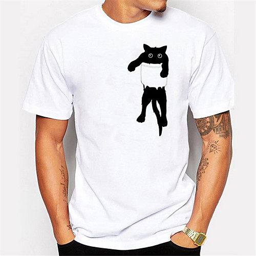 

Men's T shirt Shirt 3D Print Cat Graphic Animal Print Short Sleeve Daily Tops Casual Cute Round Neck White / Summer