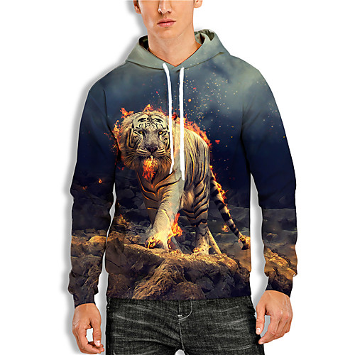 

Men's Pullover Hoodie Sweatshirt 3D Animal Print Hooded Daily Holiday 3D Print 3D Print Hoodies Sweatshirts Long Sleeve Gray