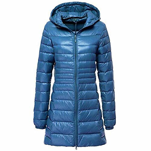 

Plus Size Down Jacket Women Spring Autumn Winter Warm Duck Coats Long Slim Hooded Thin Lightweight Outerwear Blue