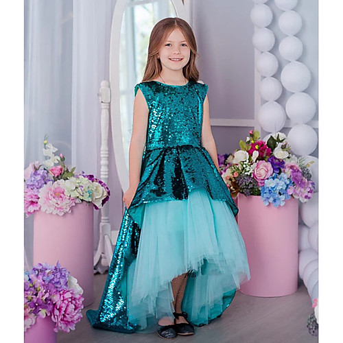

Princess Asymmetrical Flower Girl Dresses Party Tulle Sleeveless Jewel Neck with Splicing