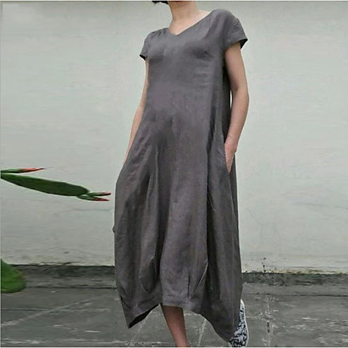 

Women's T Shirt Dress Tee Dress Midi Dress Blue Yellow Gray Green Short Sleeve Solid Color Summer Round Neck Casual 2021 S M L XL XXL 3XL / Cotton / Cotton