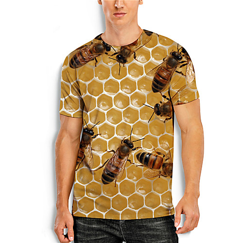 

Men's T shirt Shirt 3D Print 3D Bee Animal 3D Print Short Sleeve Daily Tops Casual Round Neck Yellow / Summer