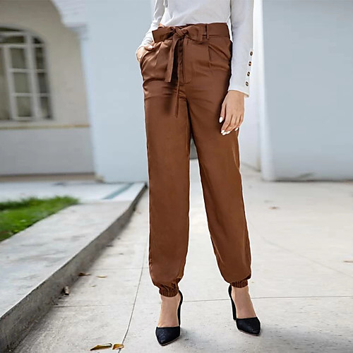 

Women's Stylish Daily Weekend Business Pants Simple Full Length Drawstring Camel