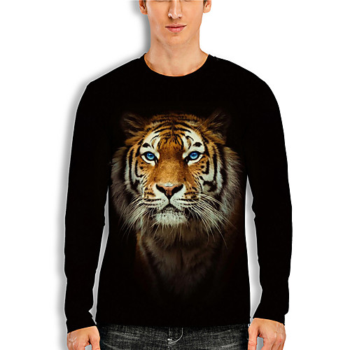 

Men's T shirt Shirt 3D Print 3D Tiger Animal 3D Print Long Sleeve Daily Tops Casual Round Neck Black