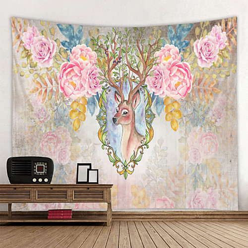 

Wall Tapestry Art Decor Blanket Curtain Hanging Home Bedroom Living Room Decoration Flower Deer