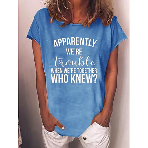 

Women's T shirt Letter Round Neck Tops Basic Basic Top Blue Red Green