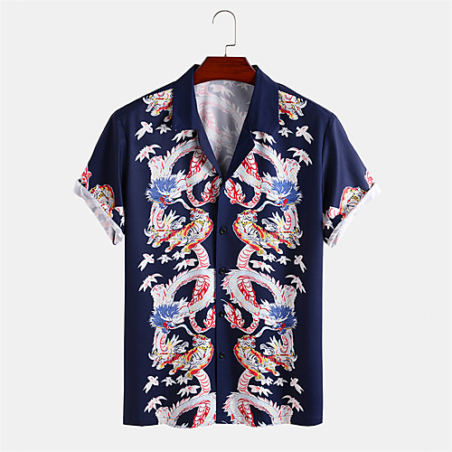 

Men's Shirt 3D Print Dragon Animal Button-Down Print Short Sleeve Daily Tops Casual Blue