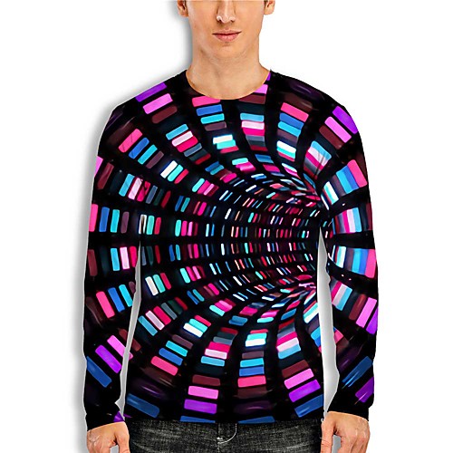 

Men's Tee T shirt 3D Print Abstract 3D Geometry 3D Print Long Sleeve Daily Tops Casual Round Neck Black