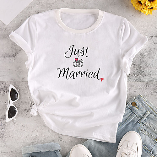 

Women's T shirt Graphic Text Print Round Neck Tops 100% Cotton Basic Basic Top White Yellow Blushing Pink